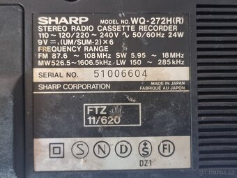 Prodám RETRO rádio SHARPP WQ-272H/R/ viz foto. - 3
