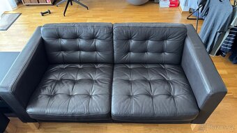 Ikea kožená pohovka tm. hnědá - 2x + podnožka - 3