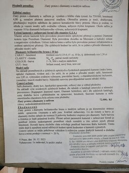 Zlatý prsten s diamanty a modrým safirem - 3