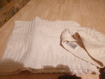 Zimní čepice-mix, bílá souprava čepice+šály z H&M - 3