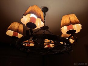 Starožitný originál kovový lustr + 2 lampičky, ruční práce - 3