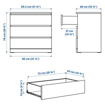 Nova Ikea Komoda MALM se 3 zásuvkami, bílá - 3