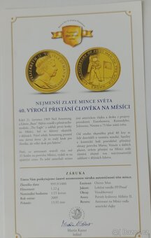 Zlatá inv. mince 1,22 g., Au 999,9 Přistání na Měsíci - 3