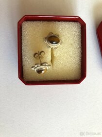 Náušnice s hnědým kamínkem (tygří oko), stříbrné - 3