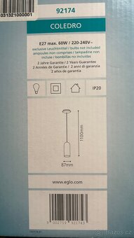 Stropní lampa Eglo Coledro E27, max 1x60W - nové - 3