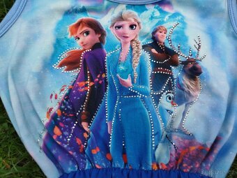 Modré letní šaty s obrázkem Frozen velikost 152 - 3