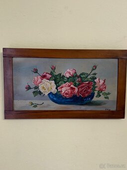 Obrázek Růže v modré míse. Signováno - 3