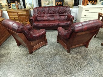 Kožená sedací souprava, pohovka, 2 křesla, masív - 3