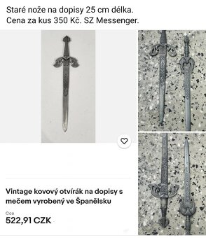 Staré nože na dopisy 25 cm délka. Cena za kus. - 3