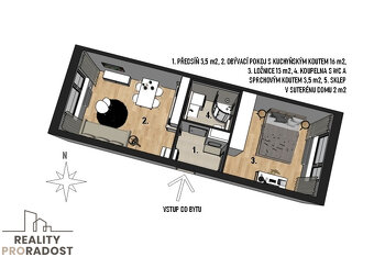Pronájem nově rekonstruovaného bytu 2+kk Brno Bystrc, ul. Vo - 3