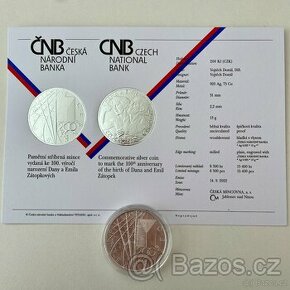 Stříbrná mince 200 Kč 2022 Dana Zátopková, Emil Zátopek bk - 3