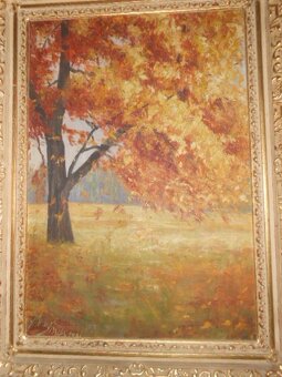 Obraz olej DUB-Vošmik r.1936 s věnováním - s rámem 63x48cm - 3