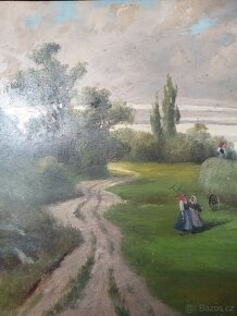 obraz - SENOSEČ, olej, sign. Emil Strecker cca r.1890 - 3