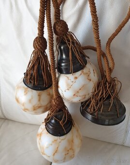 Starožitný lustr art deco na provazu béžové koule - 3