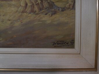 Obraz,plátno,podzimní sklizeň obilí, signováno - 3