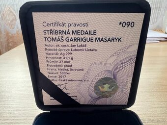 Stříbrná medaile Tomáš Garrigue Masaryk 2017 Proof - 3