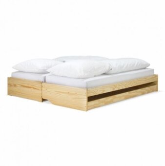 Postel, rozkládací dřevěná postel na tři lůžka - 3