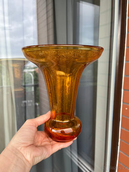 Ruckl Váza 20.5 cm, ambrové hutní sklo s bublinkami - 3