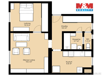 Prodej bytu 2+1, 55 m², Strakonice, ul. Husova - 3