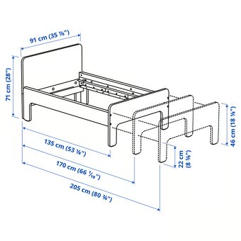 SLÄKT Rám dětské prodl. postele s roštem, bílá, 80x200 cm - 3