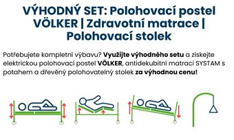 Polohovací postel, antidekubitni matrace, stolek, hrazda - 3