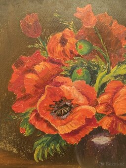 Obraz J. Málek, Vlčí máky olej na desce 45x60 - 3