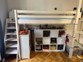 Dětská vyvýšená postel Domestav z masivu + schody, lanový že - 3
