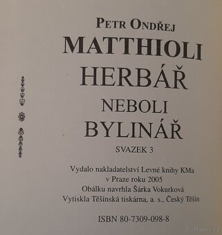 Prodám knihy Herbář, neboli, Bylinář 1,2,3 2005 - 3