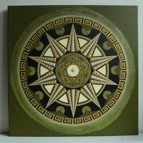 Mandala -olivově zlatá 60x60 cm posvátná geometrie - 3
