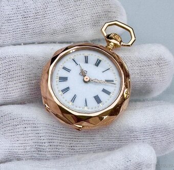 18K CELO ZLATÉ KAPESNÍ HODINKY S MONOGRAMEM - FUNKČNÍ - 3