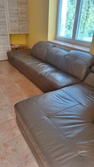 Velká hnědá sedací souprava - umělá kůže - 3