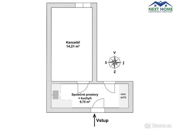 Pronájem kancelář 14 m2, společné zázemí 10 m2, ul. Vaničkov - 3