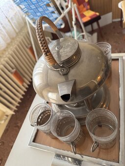 Čajovar - čajová konvice s ohřívače a skleničkami - 3