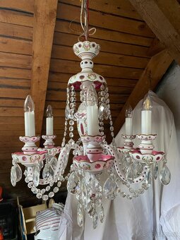Starožitný křišťálový / porcelánový lustr - 3