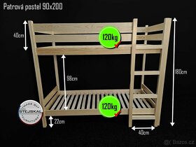 Prodám nové Exkluzivní patrové postel 90x200x180cm s roštem - 3