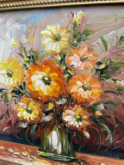 Nádherný obraz KVĚTINY VE VÁZE olej na plátně - 3
