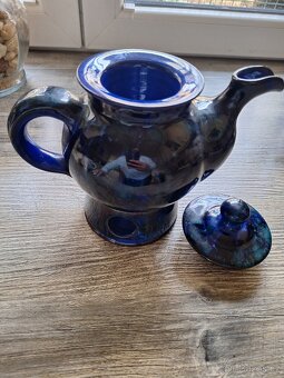 Čajová konvička s cedníkem,  ohřívačem a hrnečkem, keramika - 3