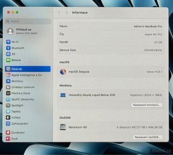 MacBook Pro 14” 2023 M2 PRO /32GB RAM/512GB SSD/Záruka - 3
