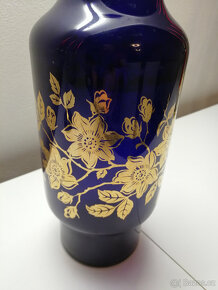 Váza z modrého skla se zlatým dekorem - 3