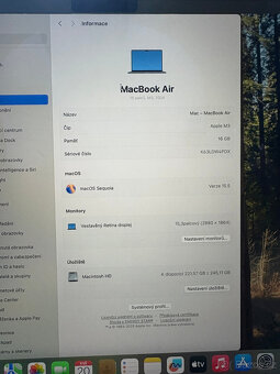 Zánovní 15" Apple MacBook Air M3, 16GB/SSD 256GB - záruka - 3