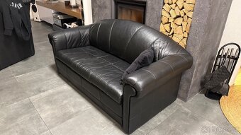 Kožená rozkládací dvoj sedačka - černá - 3