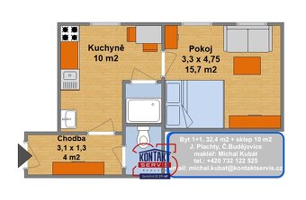 Prodej byty 1+1, 32 m2 - České Budějovice 3, ev.č. MK-7709 - 3