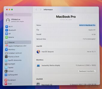 MacBook Pro M1 2020 /8GB RAM/512GB SSD/Záruka 98% BATERIE - 3