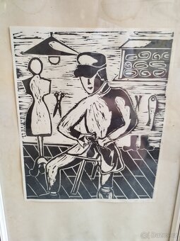 2x linoryt - povolaní krejčí/keramika signováno - 3