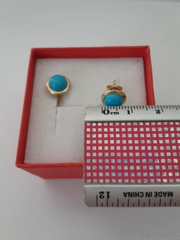 Zlaté náušnice s modrým kamínkem - 3