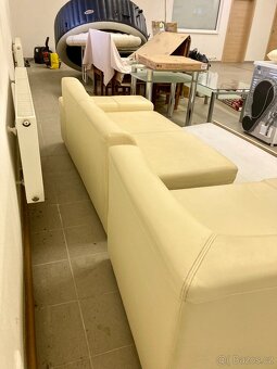 kožená rozkládacín krémová sedací souprava - 3