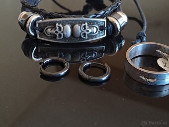 Pánský set Skull – spinner prsten vel. 22 náramek a náušnice - 3