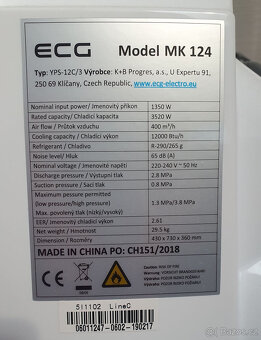 Výkonná zánovní mobilní klimatizace ECG MK 124 - 3