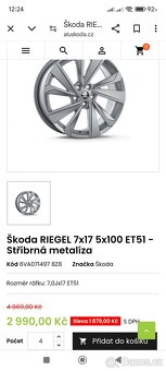Alu kola 5x100 r17 škoda fabia, Rapid, Scala, Kamiq, T-Cross - 3