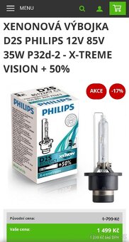 Výbojky PHILIPS D1S/D2S/D3S X-tremeVision +50% + LED T10
- 3